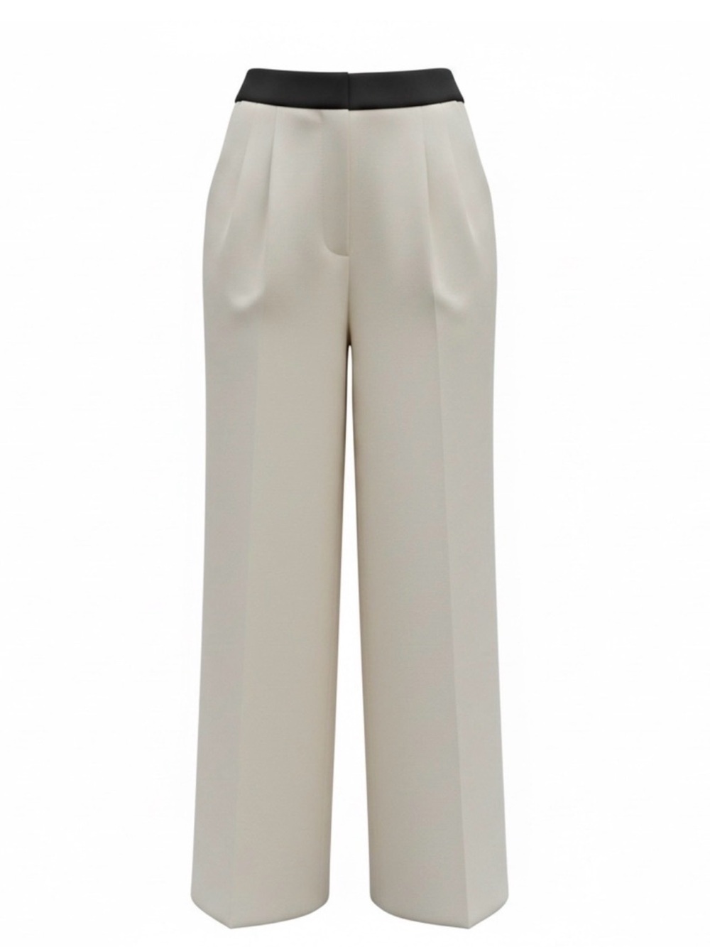 Gibson Latimer Cream Wide-Leg Trousers with Black Waistband